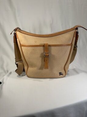 Burberry Blue Label Canvas Leather Crossbody Bag Tan Vintage Adjustable Strap